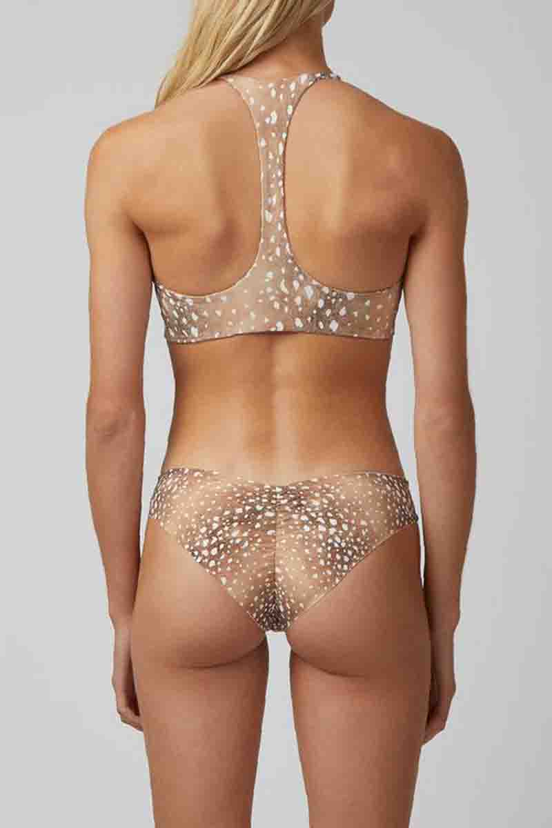 Knot Design Dot Print Light Camel Two Pieces Swimsuit