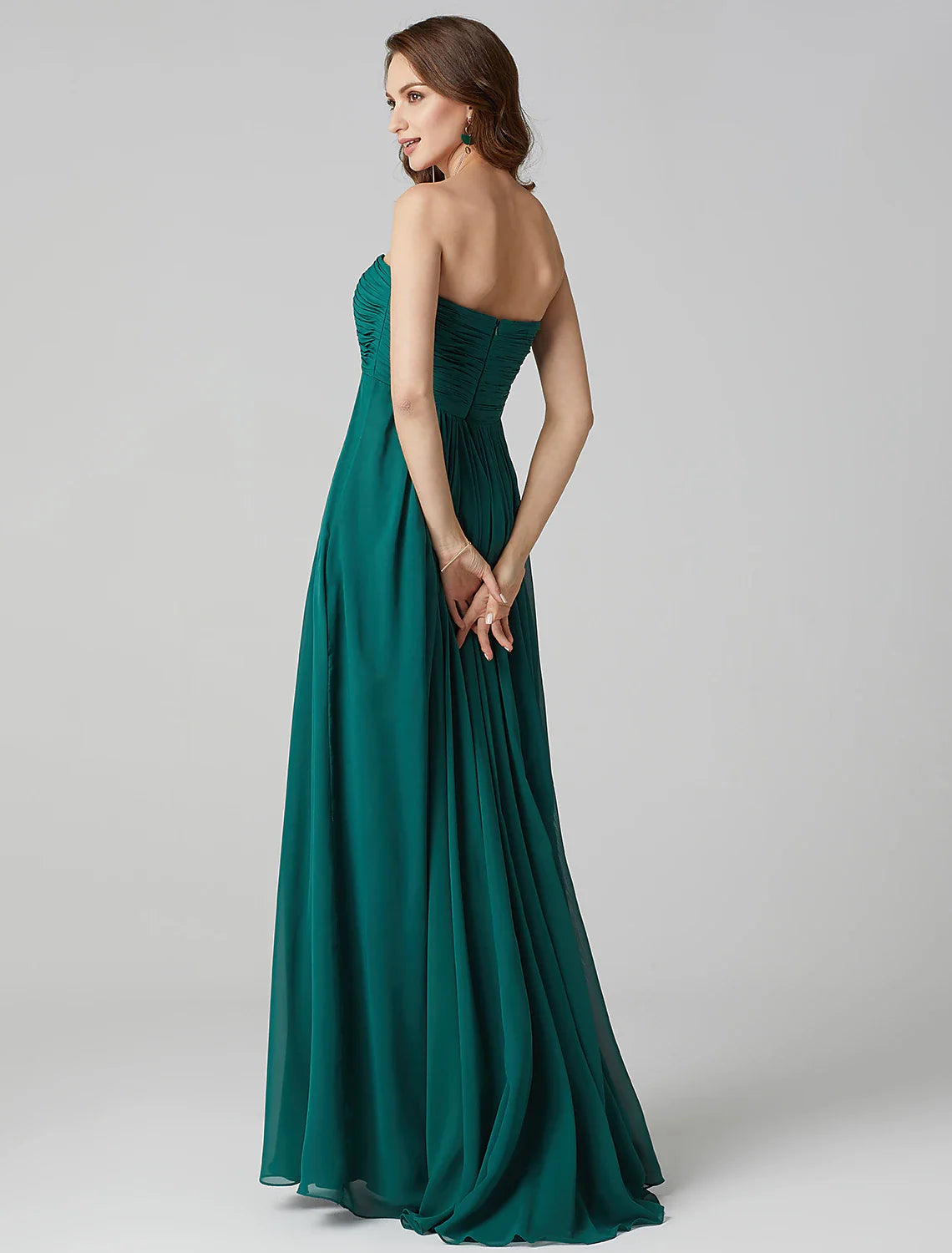 A-Line Minimalist Dress Wedding Guest Formal Evening Sweep / Brush Train Sleeveless Strapless Chiffon with Pleats Ruched