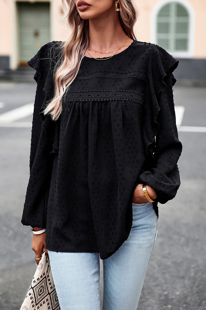 Solid Color Puff Sleeve Casual Long Sleeve Top