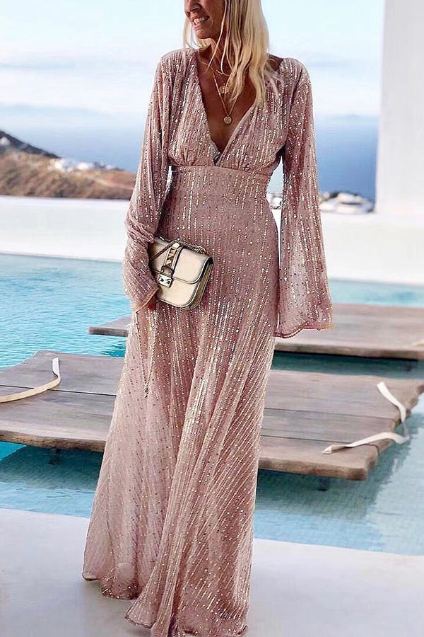 Movie Star Long Sleeve Sequin Maxi Dress - Fashionpara