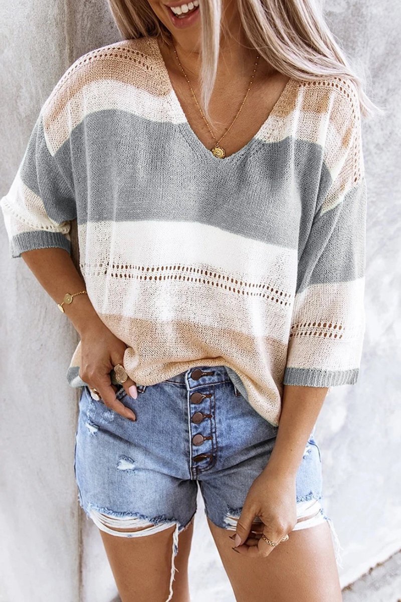 O Neck Patchwork Loose  Sweater