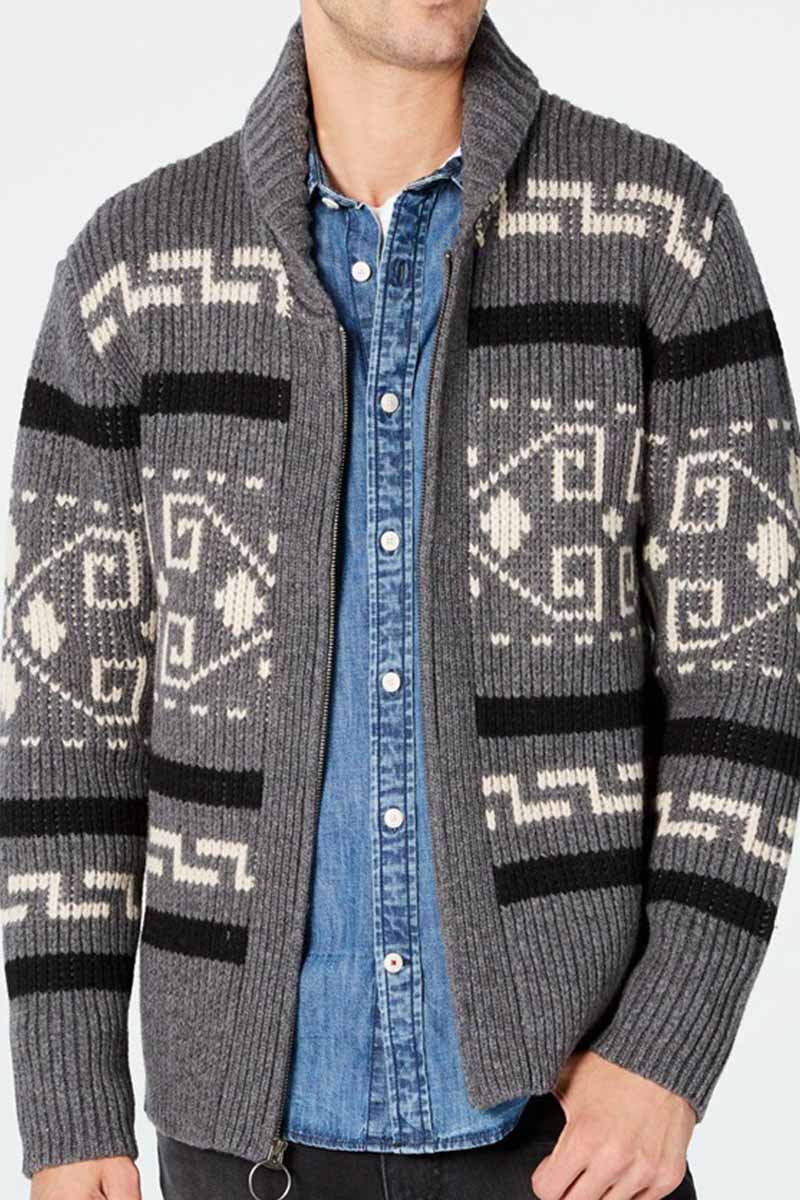 Uniqshe Men's Long Sleeve Printed Cardigan Knitted Jumper Jacket