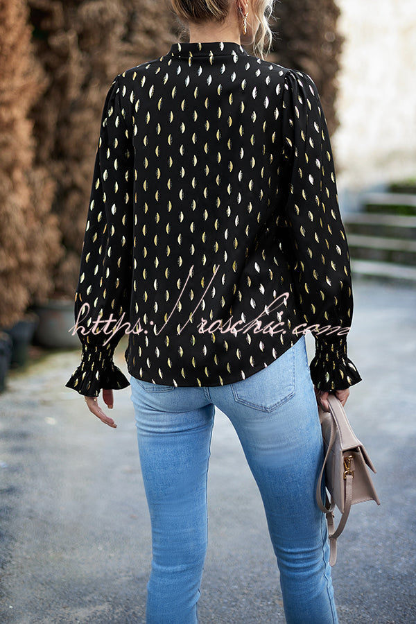 Printed V Neck Pullover Long Sleeved Shirt