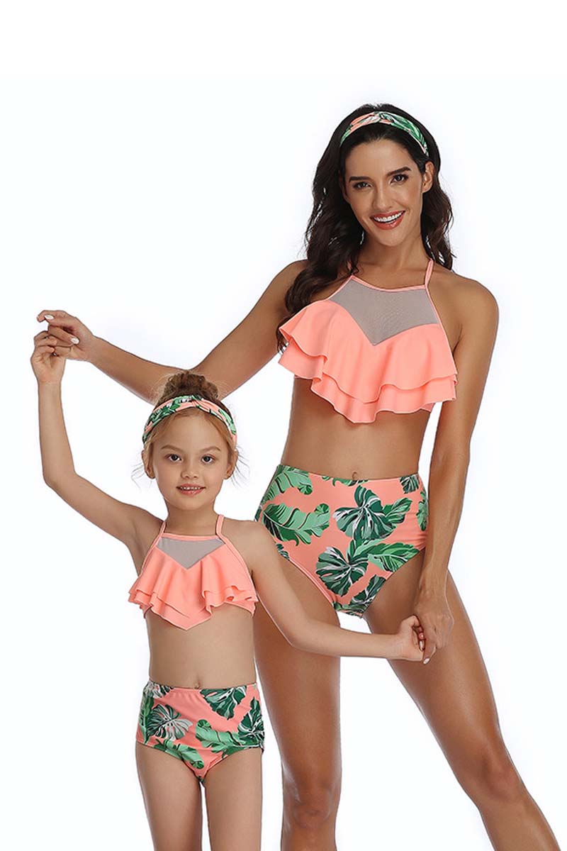 Ruffle Floral Print Parent-child Two Pieces Swimsuit