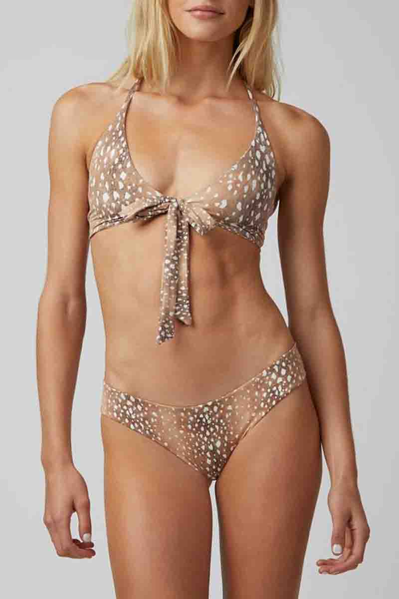 Knot Design Dot Print Light Camel Two Pieces Swimsuit