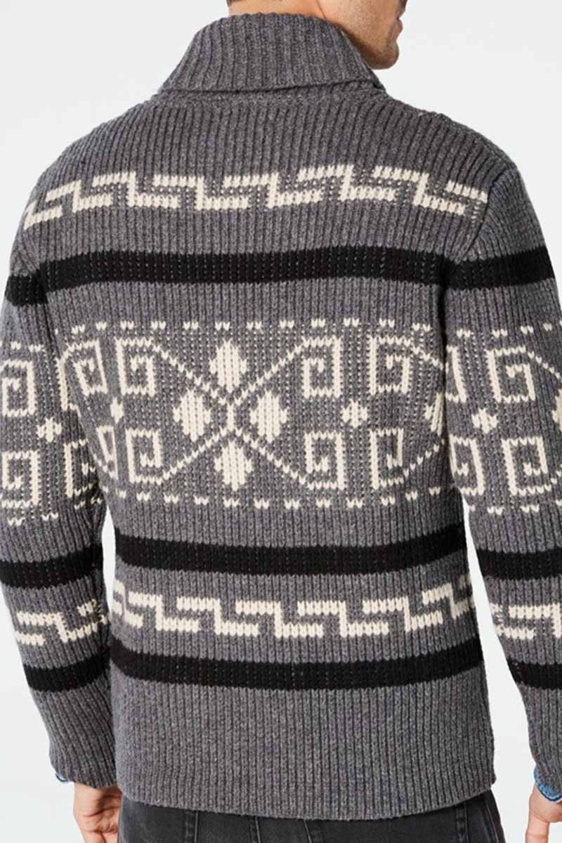 Uniqshe Men's Long Sleeve Printed Cardigan Knitted Jumper Jacket