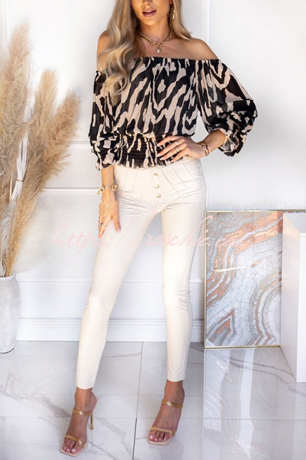 Exaggerated Leopard Print Pleated Long Sleeved Shirt