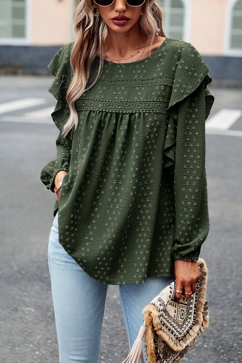 Solid Color Puff Sleeve Casual Long Sleeve Top