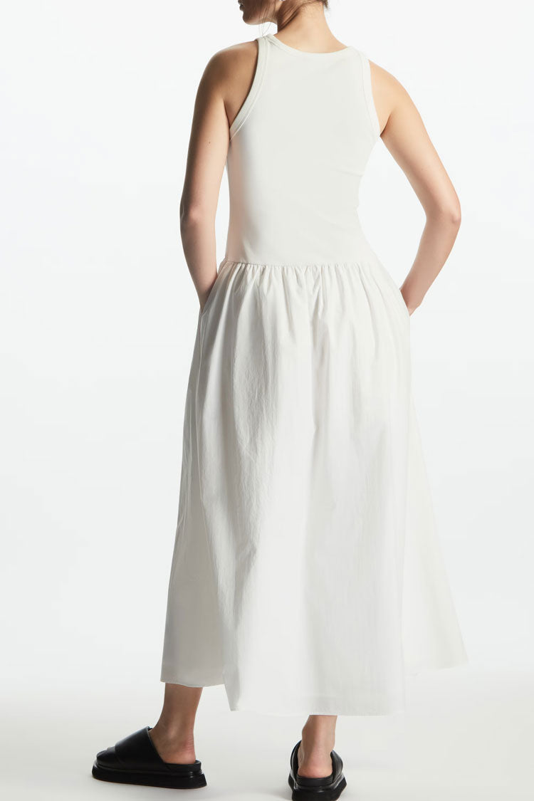 Easy Chic Crew Neck Sleeveless Summer Maxi Sundress - White