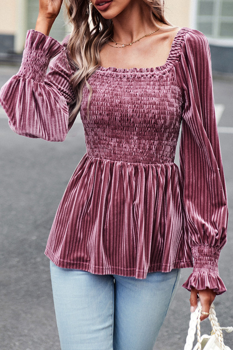 Square Neck Balloon Sleeve Velvet Top