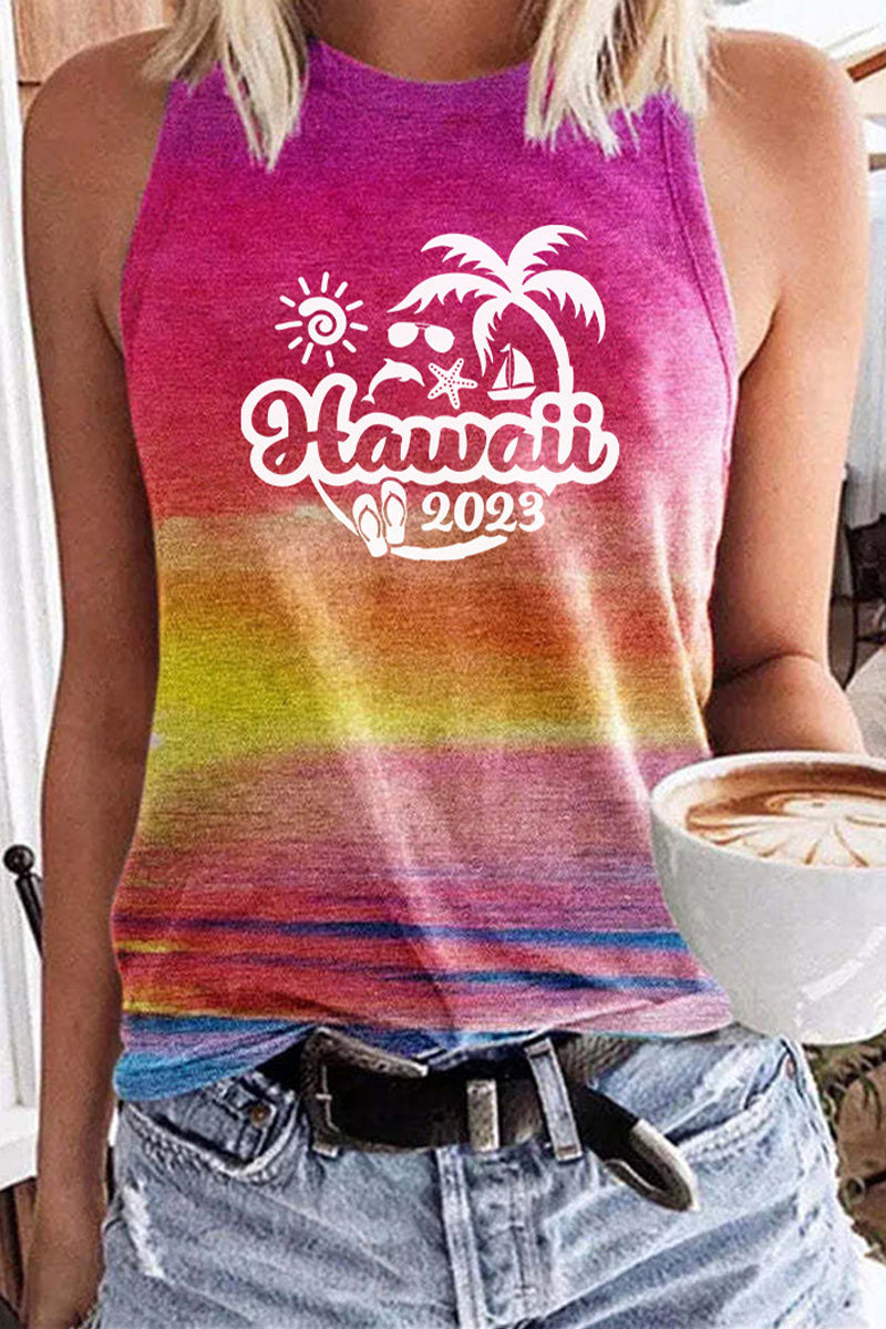 Hawaii Coconut Print Casual Tank Top