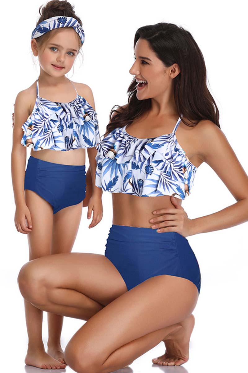 Ruffle Floral Print Parent-child Two Pieces Swimsuit