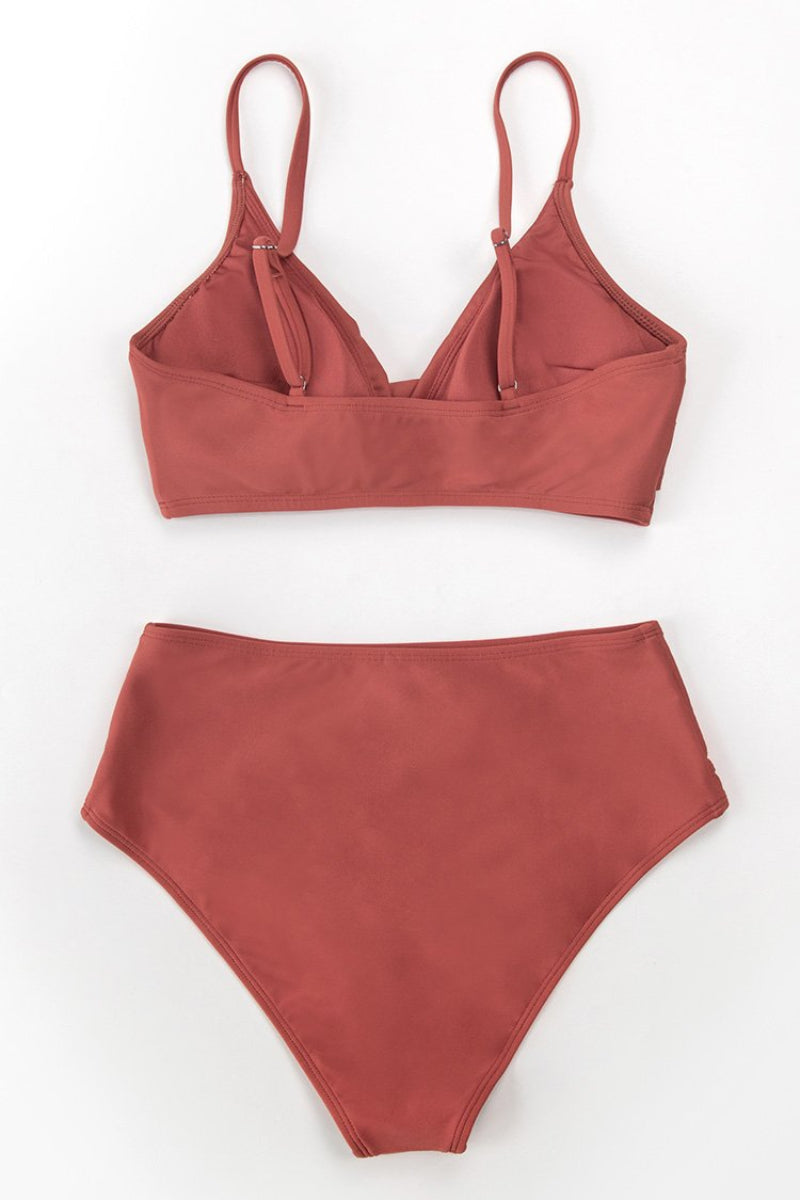 V Neck High-waisted  Bikini Set