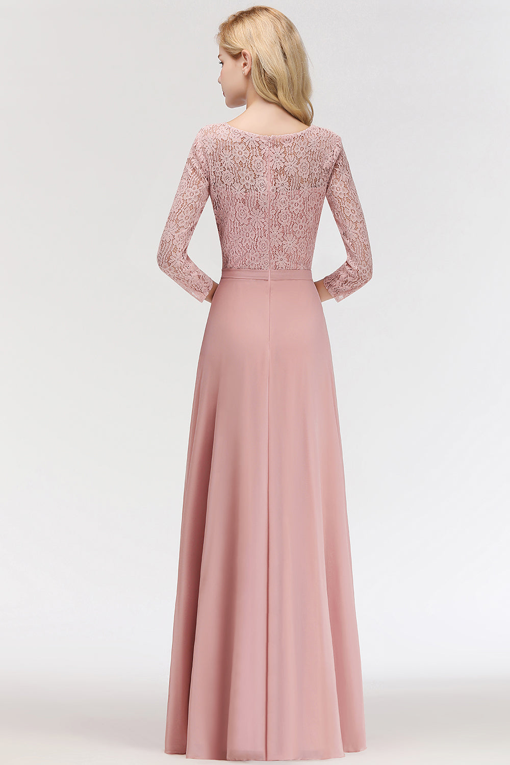 Elegant 3/4 Sleeves Lace Long Dusty Rose Bridesmaid dresses - Fashionpara