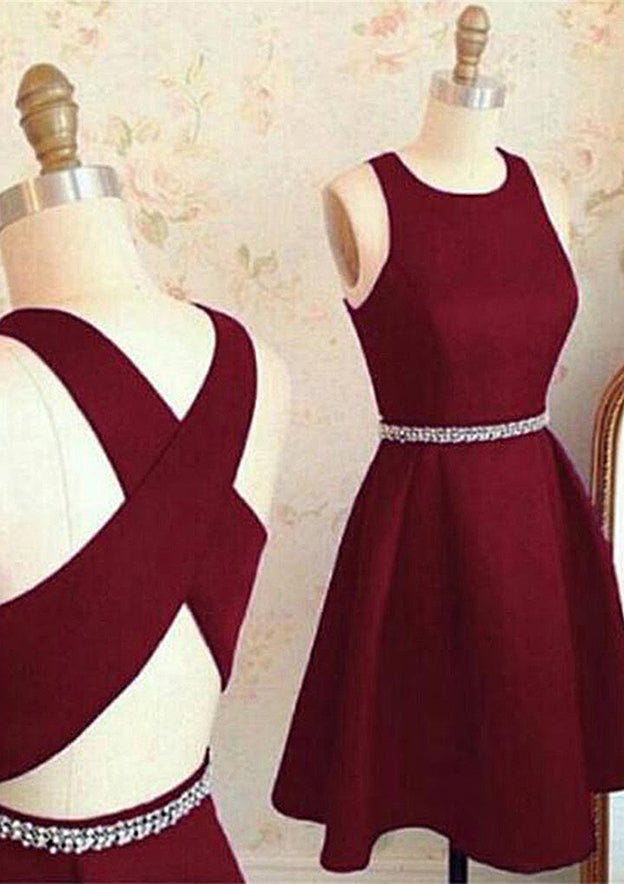 Elegant A-line Bateau Sleeveless Homecoming Dress with Beading Bandage