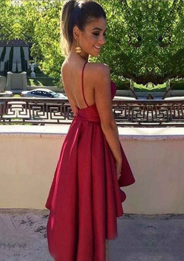 Elegant A-line Halter Asymmetrical Satin Homecoming Dress