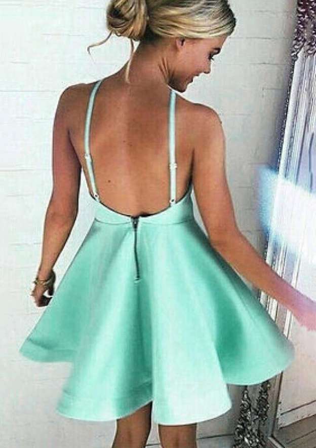 Elegant A-line Halter Sleeveless Mini Satin Homecoming Dress