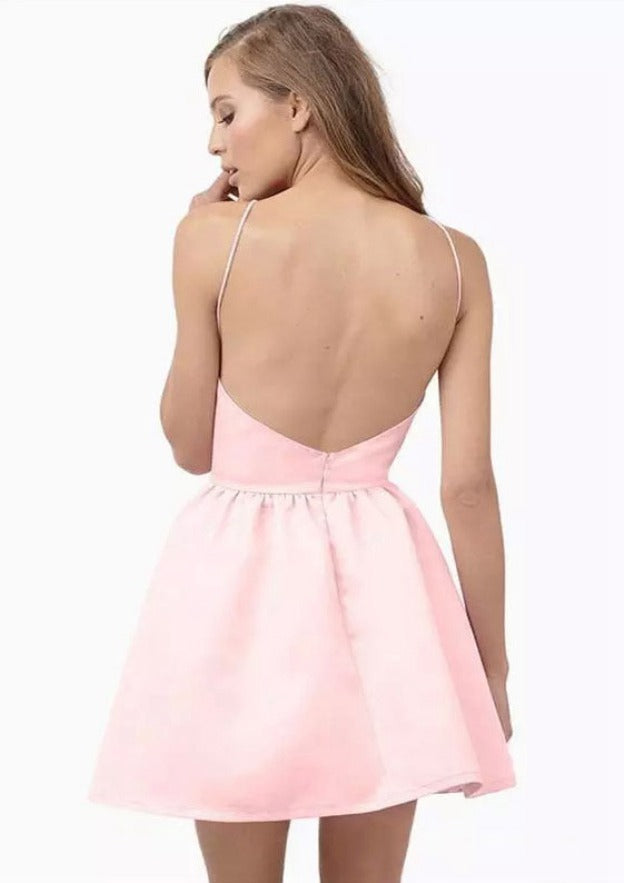 Elegant A-line Halter Sleeveless Short Satin Cocktail Dress