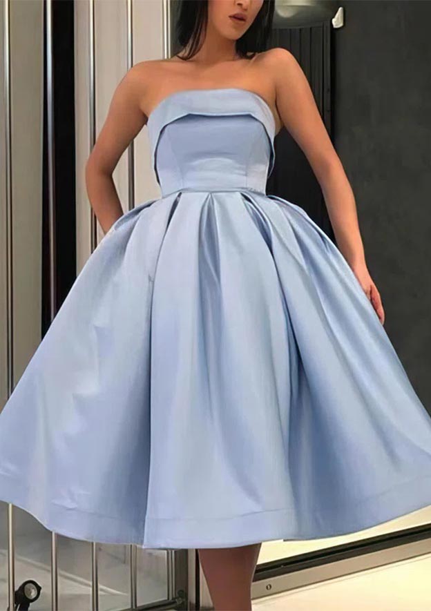 Elegant A-line Princess Cowl Neck Sleeveless Tea-Length Satin Homecoming Dress