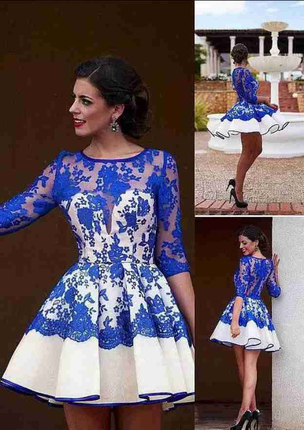 Elegant A-line Princess Scoop Neck Lace Homecoming Dress