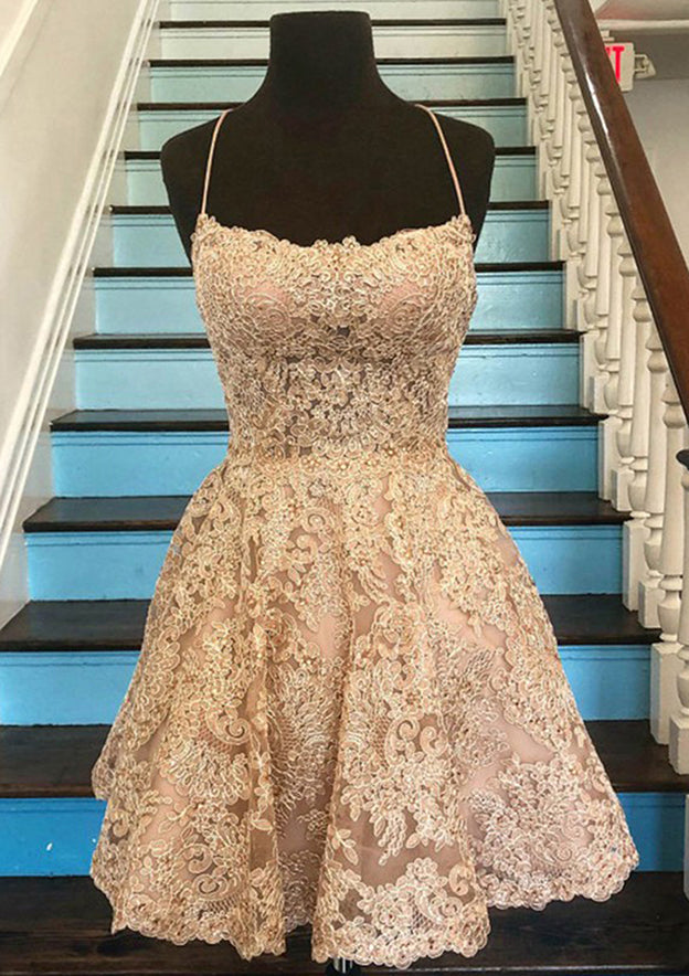 Elegant A-line Scoop Neck Sleeveless Lace Short Homecoming Dress