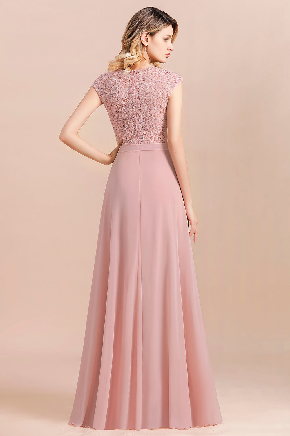 Elegant A-Line Sleeveless Dusty Rose Lace Bridesmaid Dresses