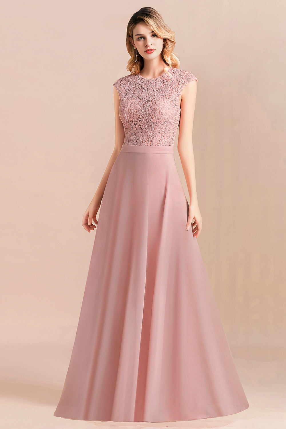 Elegant A-Line Sleeveless Dusty Rose Lace Bridesmaid Dresses