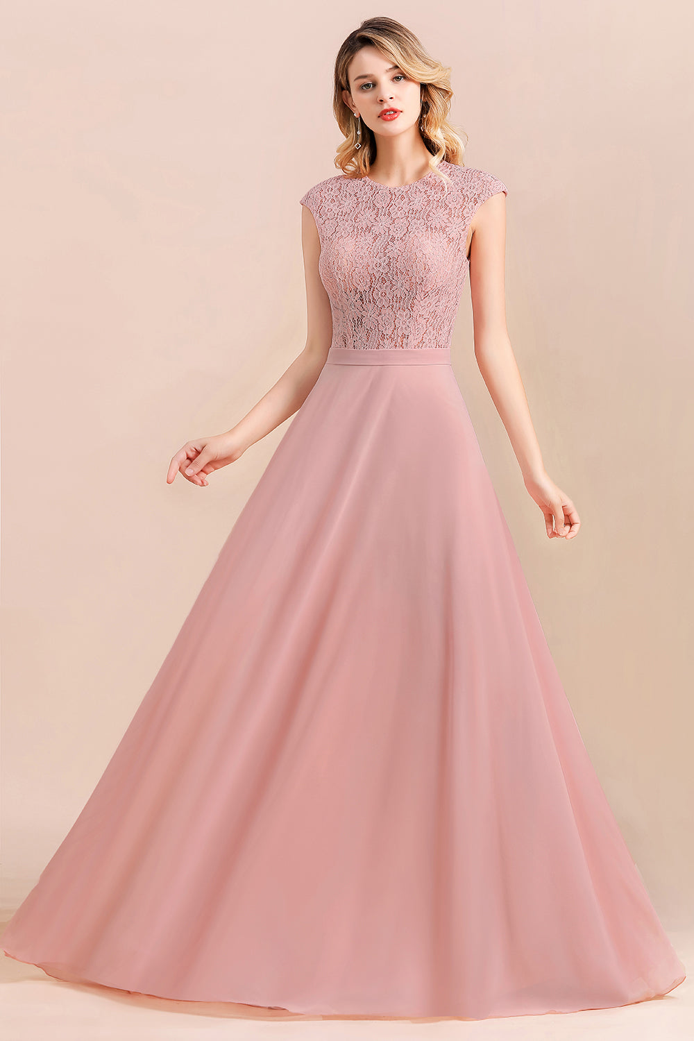 Elegant A-Line Sleeveless Dusty Rose Lace Bridesmaid Dresses