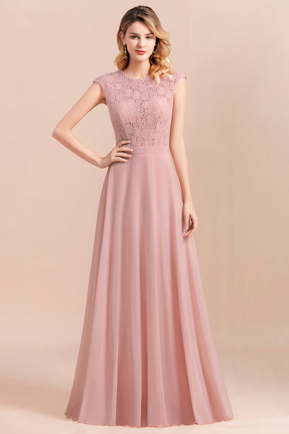 Elegant A-Line Sleeveless Dusty Rose Lace Bridesmaid Dresses