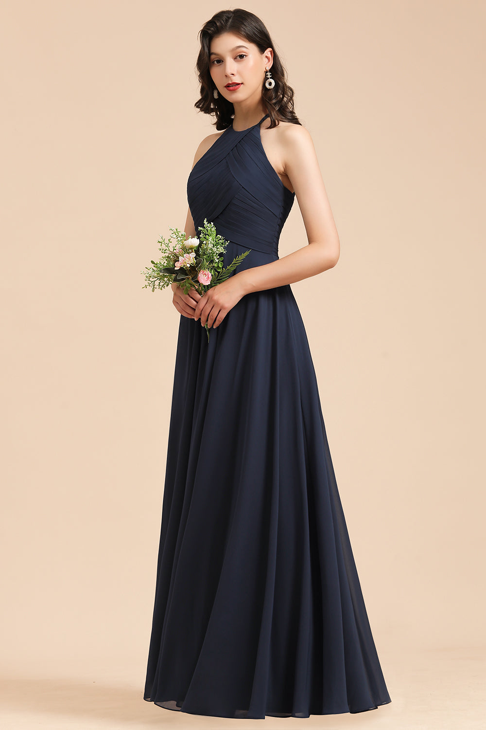 Elegant A-line Sleeveless V-Neck Ruffle Chiffon Lace Bridesmaid dresses