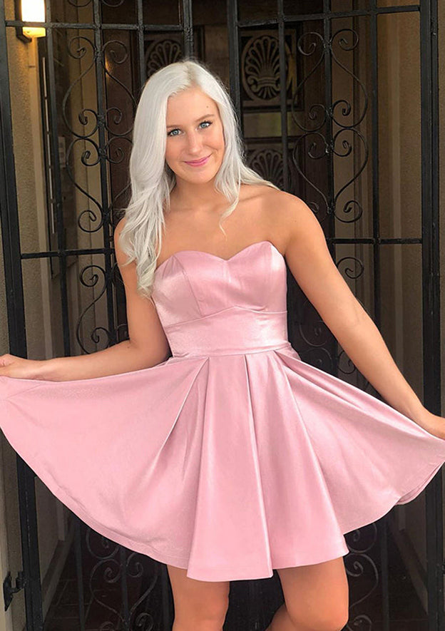 Elegant A-line Sweetheart Satin Homecoming Dress With Ruffles