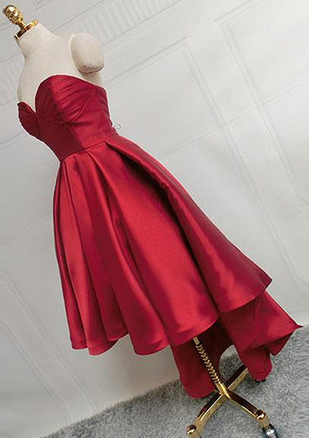 Elegant A-line Sweetheart Sleeveless Satin Asymmetrical Homecoming Dress