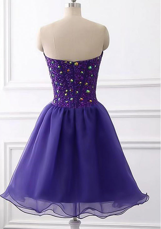 Elegant A-line Sweetheart Sleeveless Tulle Short Homecoming Dress with Beading Rhinestone