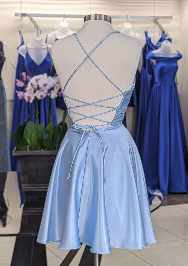 Elegant A-line V-Neck Charmeuse Homecoming Dress with Pleats