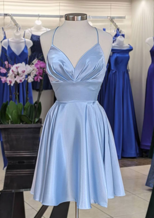 Elegant A-line V-Neck Charmeuse Homecoming Dress with Pleats