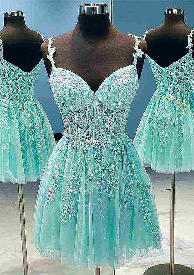 Elegant A-line V Neck Lace Prom Dress with Beading