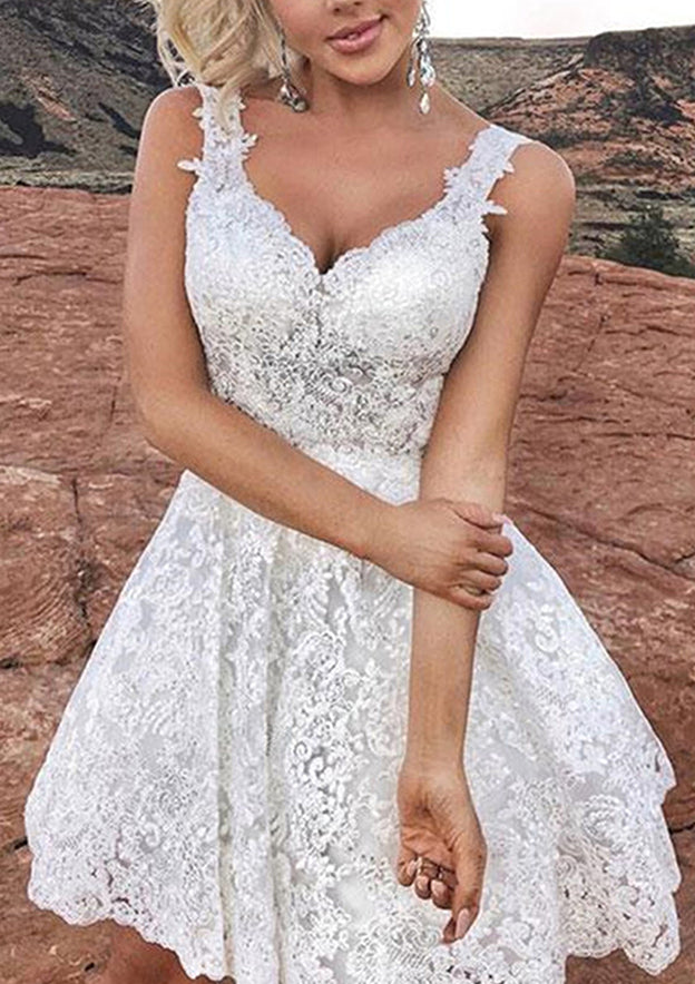 Elegant A-line V Neck Lace Short Homecoming Dress