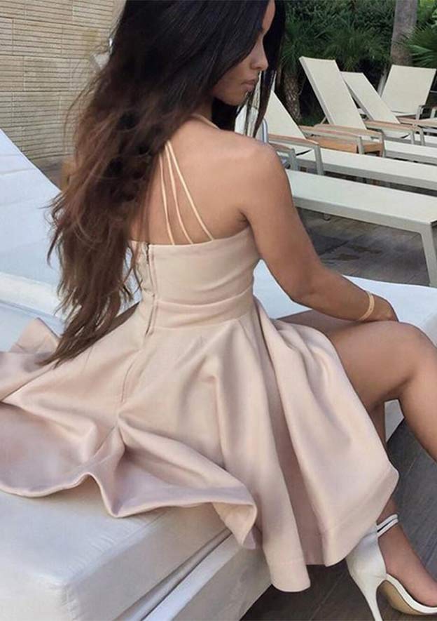 Elegant A-line V-Neck Sleeveless Mini Satin Homecoming Dress