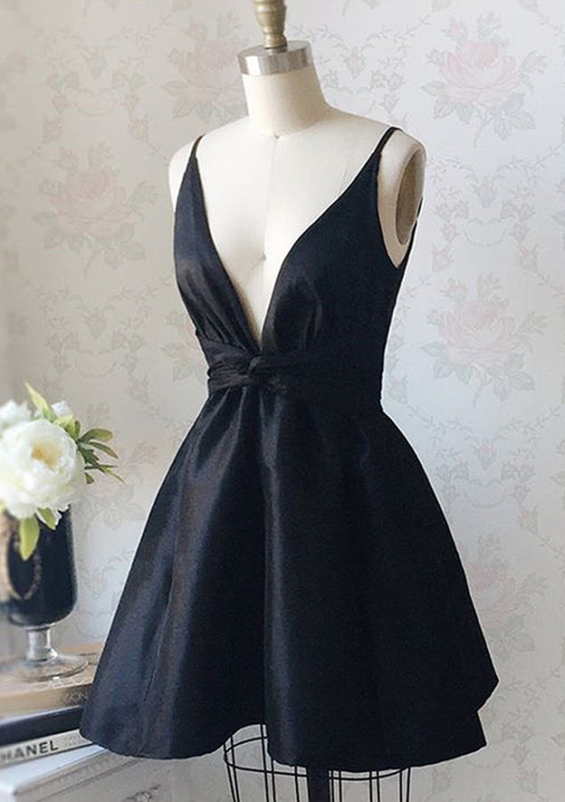 Elegant A-line V Neck Sleeveless Taffeta Short Homecoming Dress with Ruffles