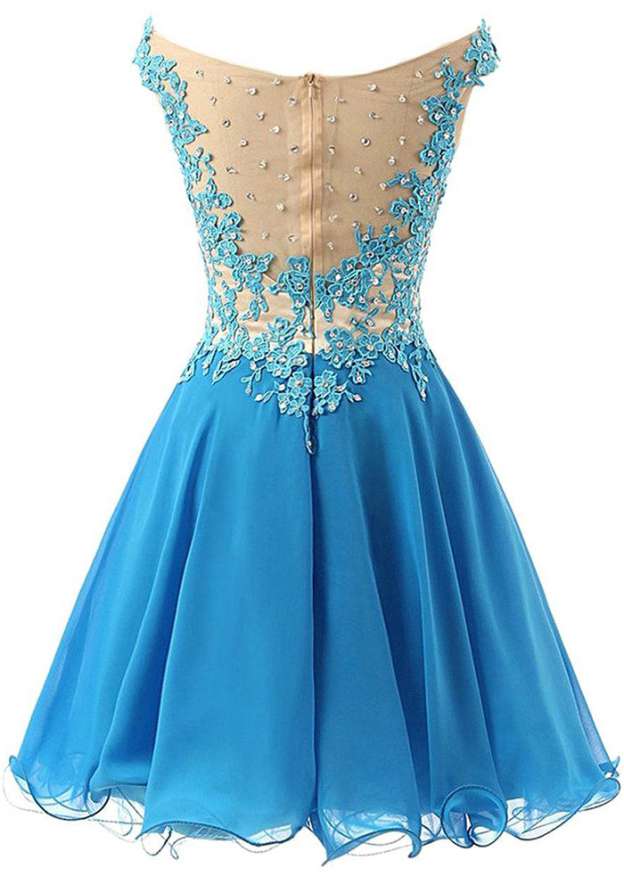 Elegant A-line/Princess Off-The-Shoulder Short Tulle Cocktail Dress with Appliqued Beaded Detail