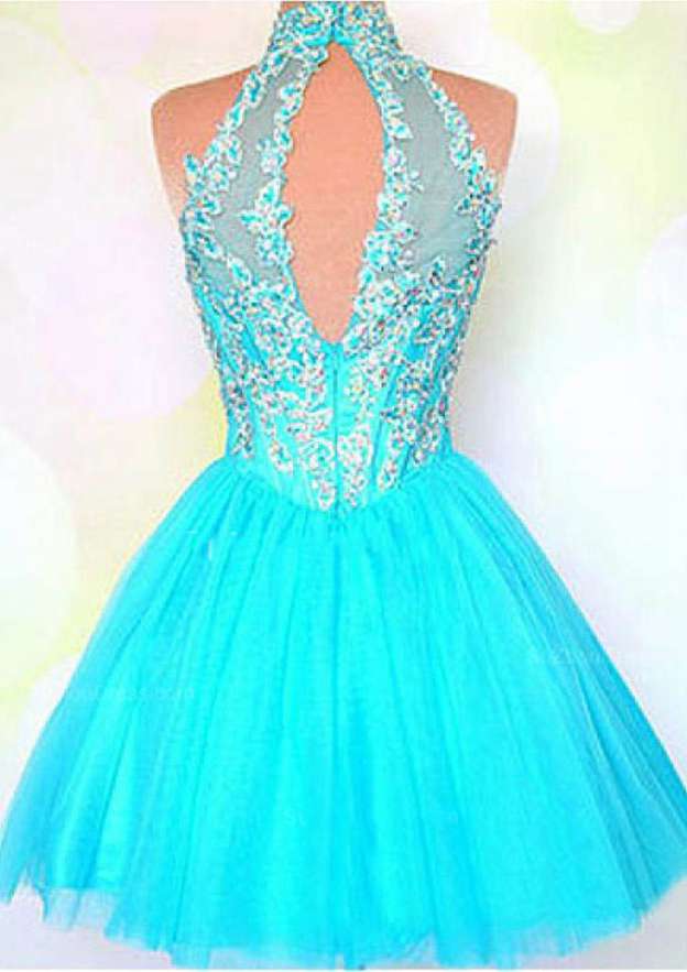 Elegant A-line/Princess Short Tulle Prom Dress with Crystal Beading