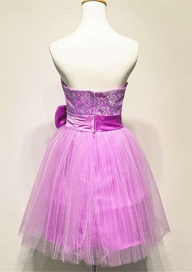 Elegant A-line/Princess Strapless Short Tulle Dress with Appliqued Bowknot