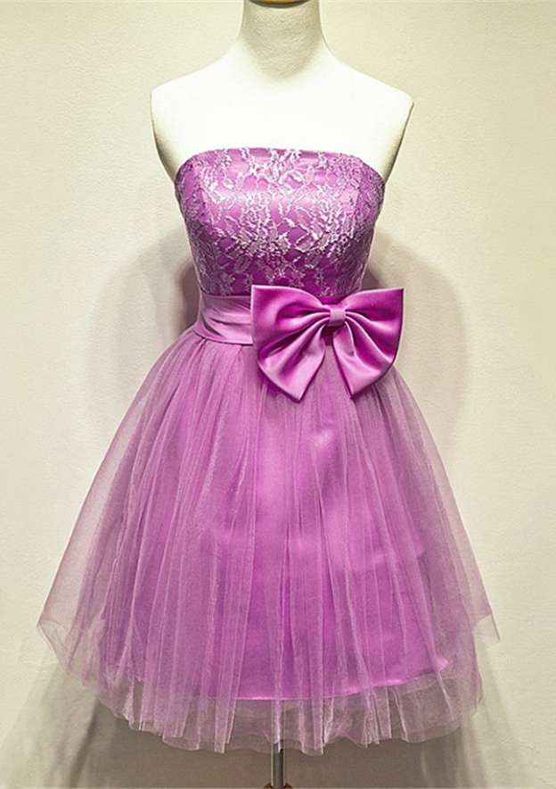 Elegant A-line/Princess Strapless Short Tulle Dress with Appliqued Bowknot