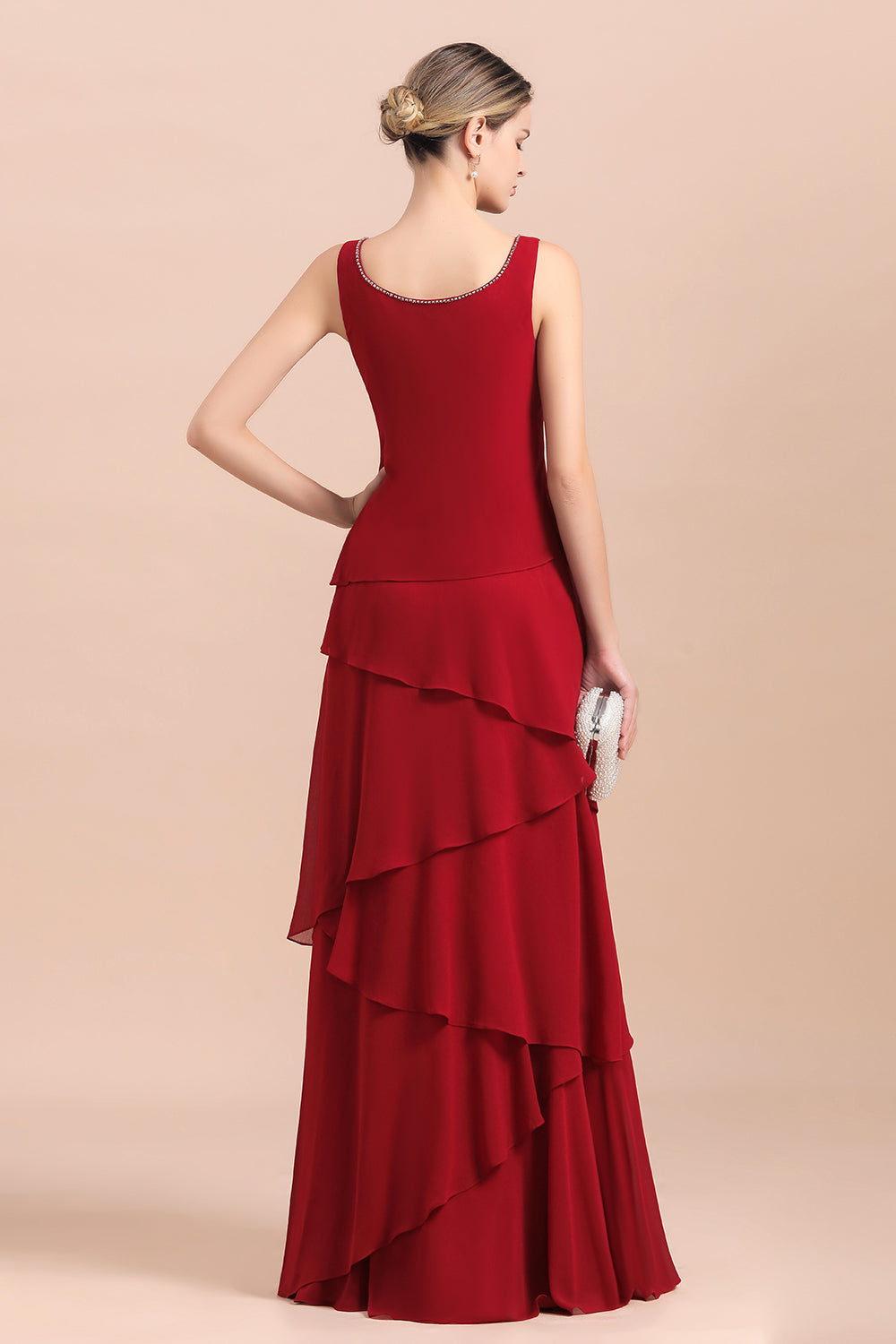 Elegant Burgundy Chiffon Mother of the Bride Dress Ruffles With Jacket - Fashionpara