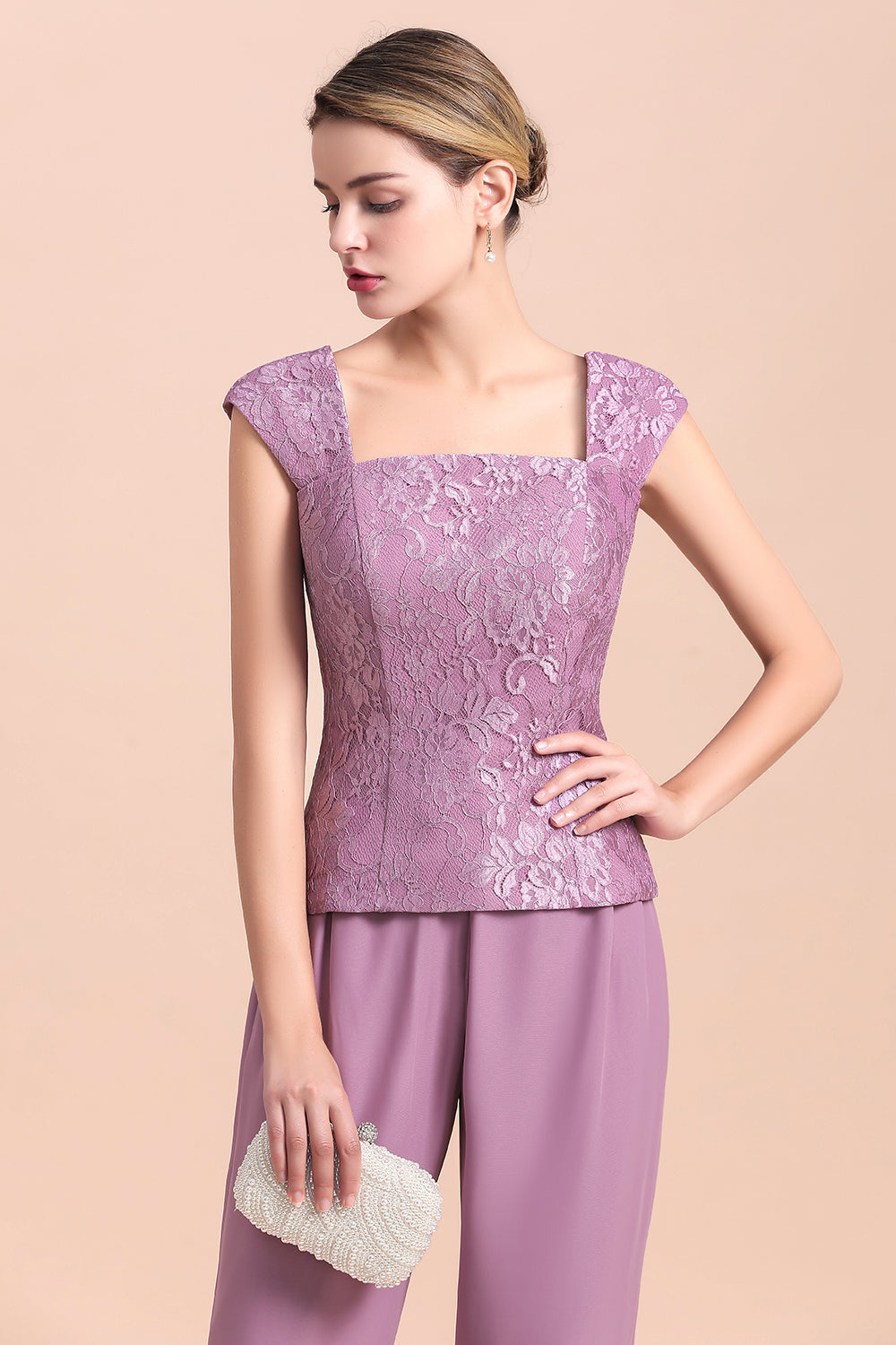 Elegant Cap-Sleeves Lace Chiffon Affordable Mother of Bride with Wrap - Fashionpara