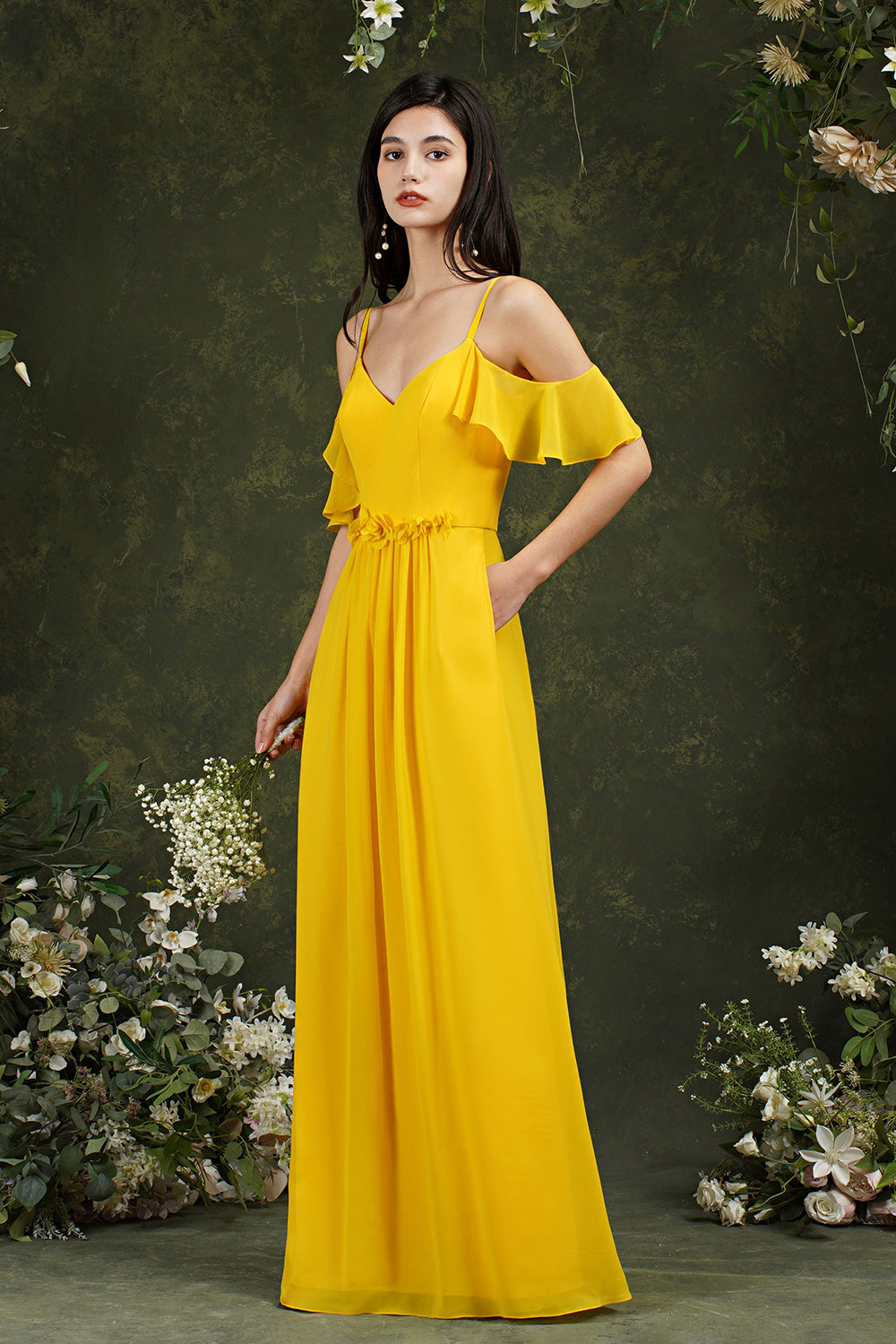 Elegant Chiffon Bridesmaid Dresses Ruffles With Pockets