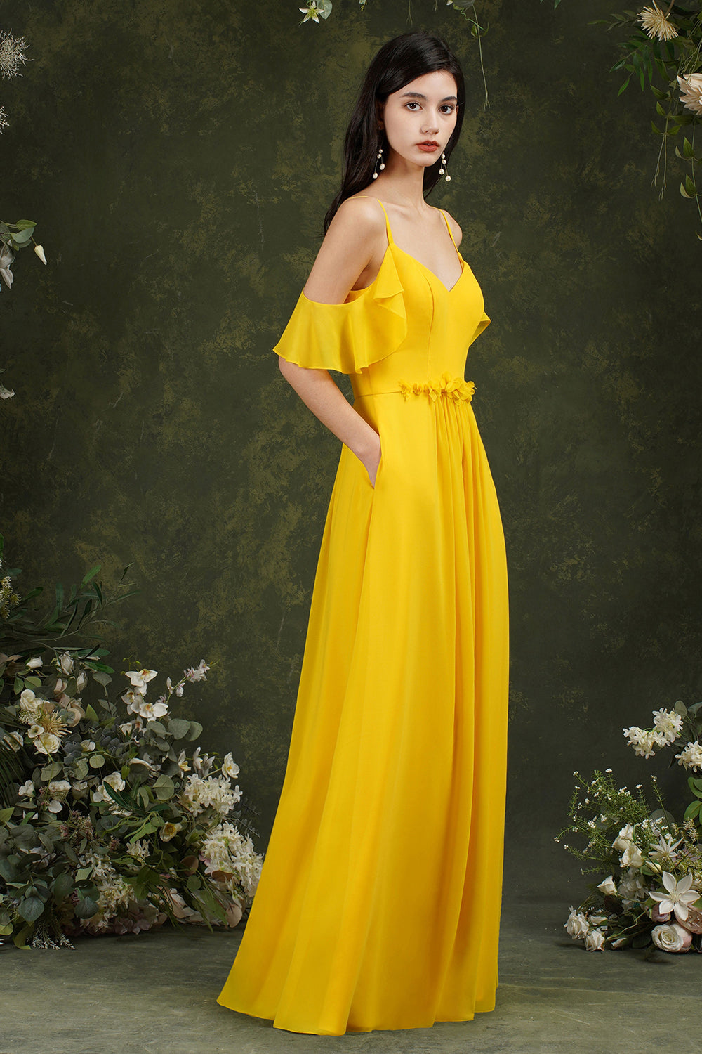 Elegant Chiffon Bridesmaid Dresses Ruffles With Pockets