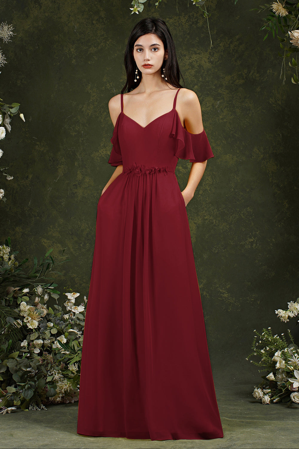 Elegant Chiffon Bridesmaid Dresses Ruffles With Pockets