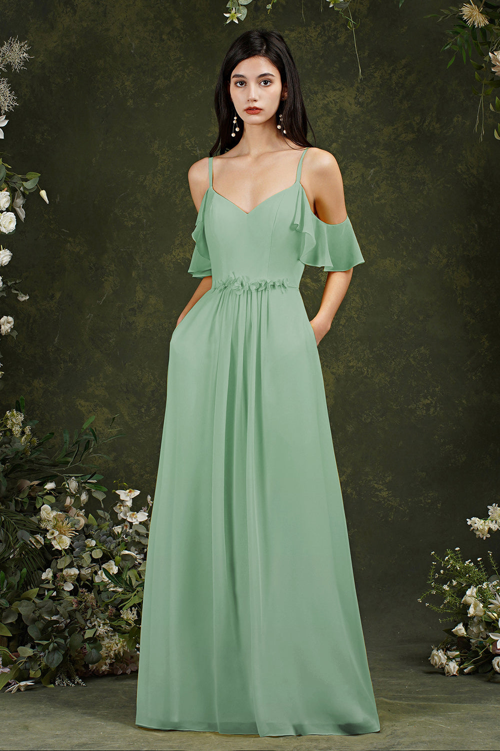 Elegant Chiffon Bridesmaid Dresses Ruffles With Pockets