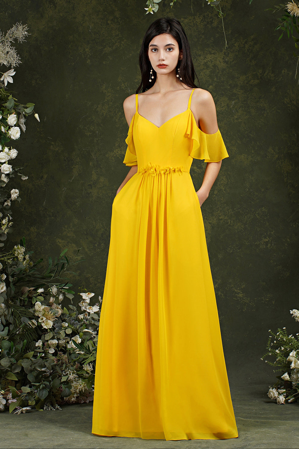 Elegant Chiffon Bridesmaid Dresses Ruffles With Pockets